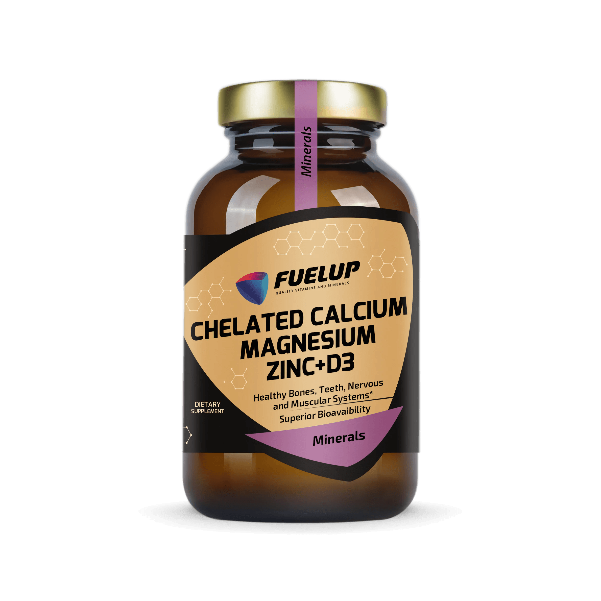 Calcio, Magnesio y Zinc quelados con vitamina D3 – complejo mineral de alta biodisponibilidad (90 tabletas)
