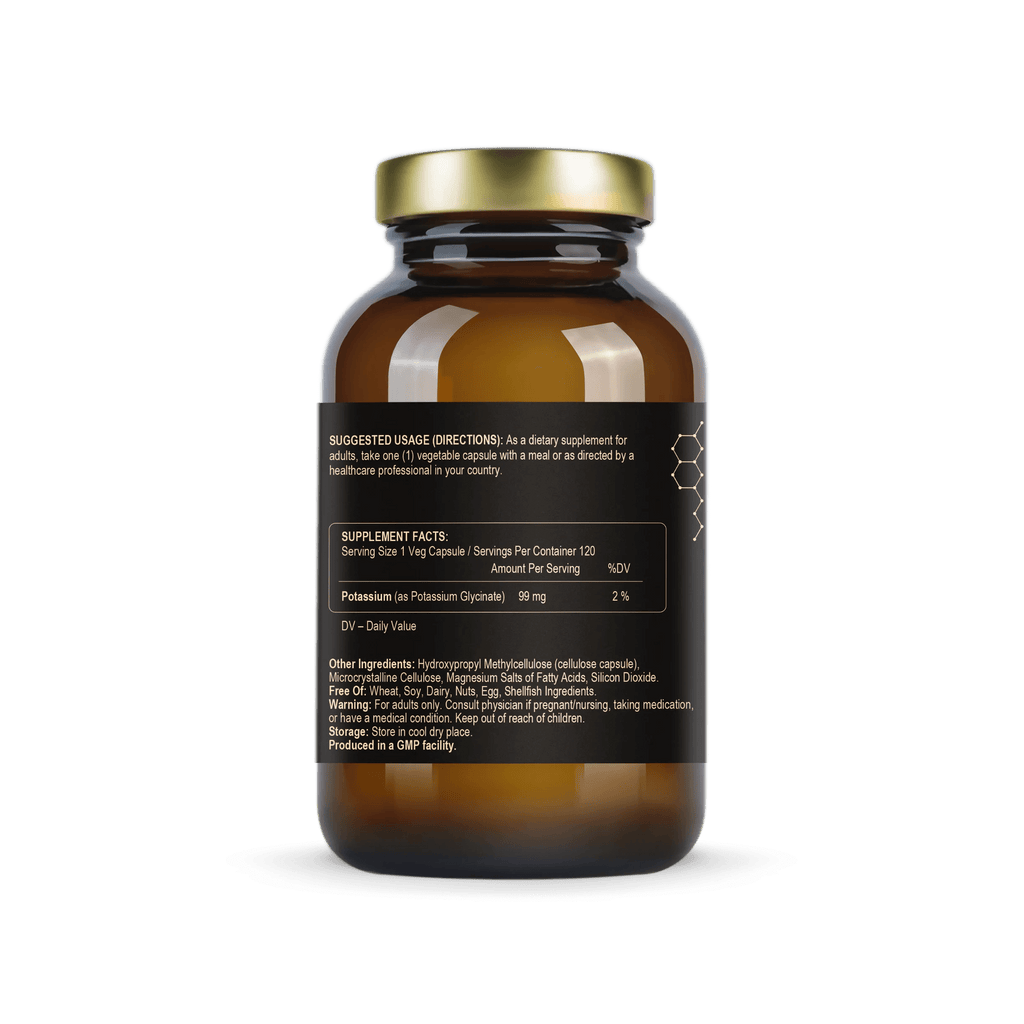 Potasio glicinato 99 mg para el sistema nervioso, los músculos y el equilibrio electrolítico (120 cápsulas)