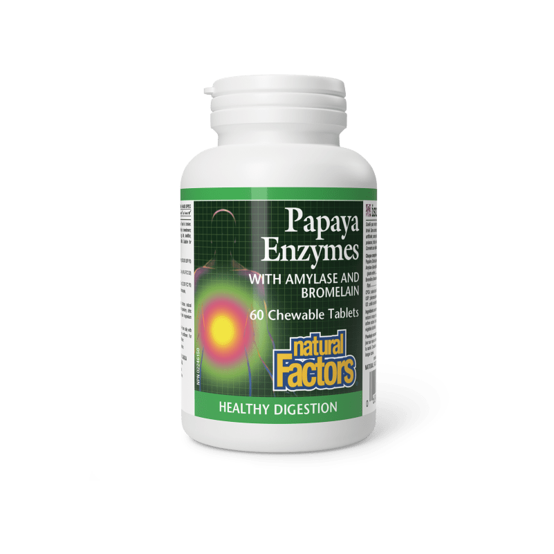 Enzimas de papaya con amilasa y bromelina para una digestión más eficaz (60 cápsulas masticables)